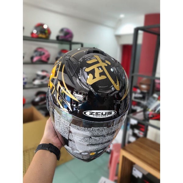 ZEUS 613C BLACK AJ20 ORANGE SAMURAI MODULAR HALLFACE FULLFACE DOUBLE VISOR-3
