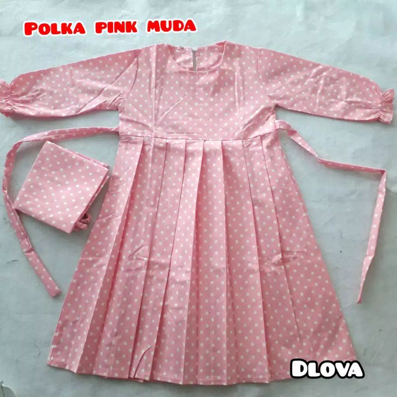 Gamis Anak Motif Polkadot Plus Kerudung Usia 1-8 Tahun