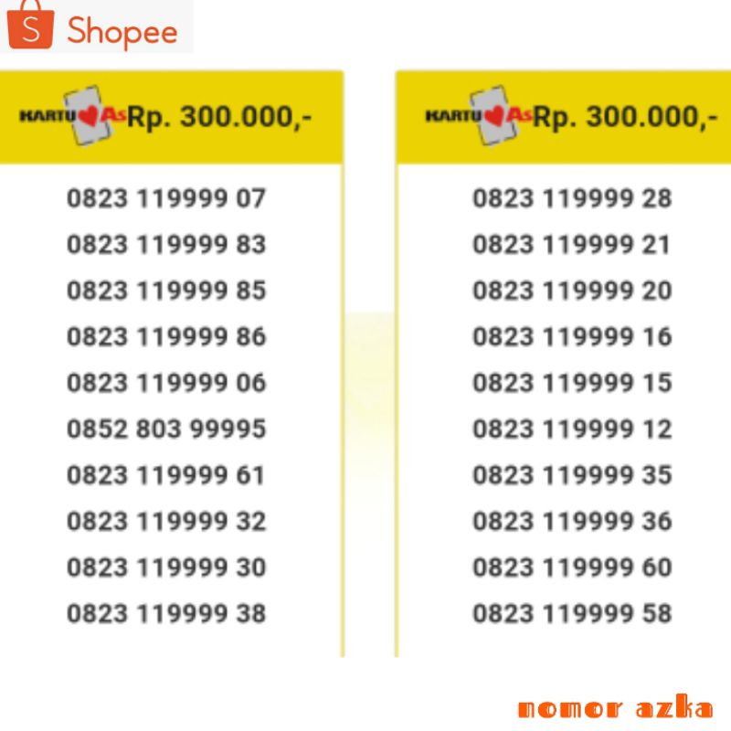 Kartu perdana nomor Cantik As seri kuartet 9999 rapi