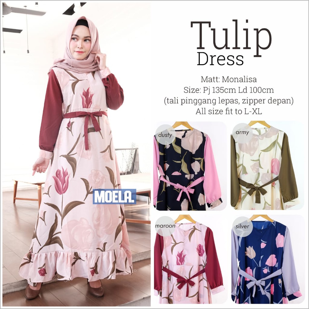 (REAL PICTURE) TULIP DRESS ORI MOELA MORIST FASHION KOREA PAKAIAN CEWEK REMAJA KEKINIAN MOTIF BUNGA