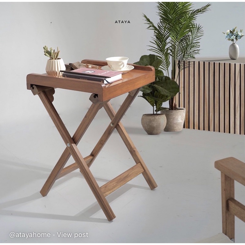 meja kopi kecil lipat kaki silang kayu solid folding coffee table