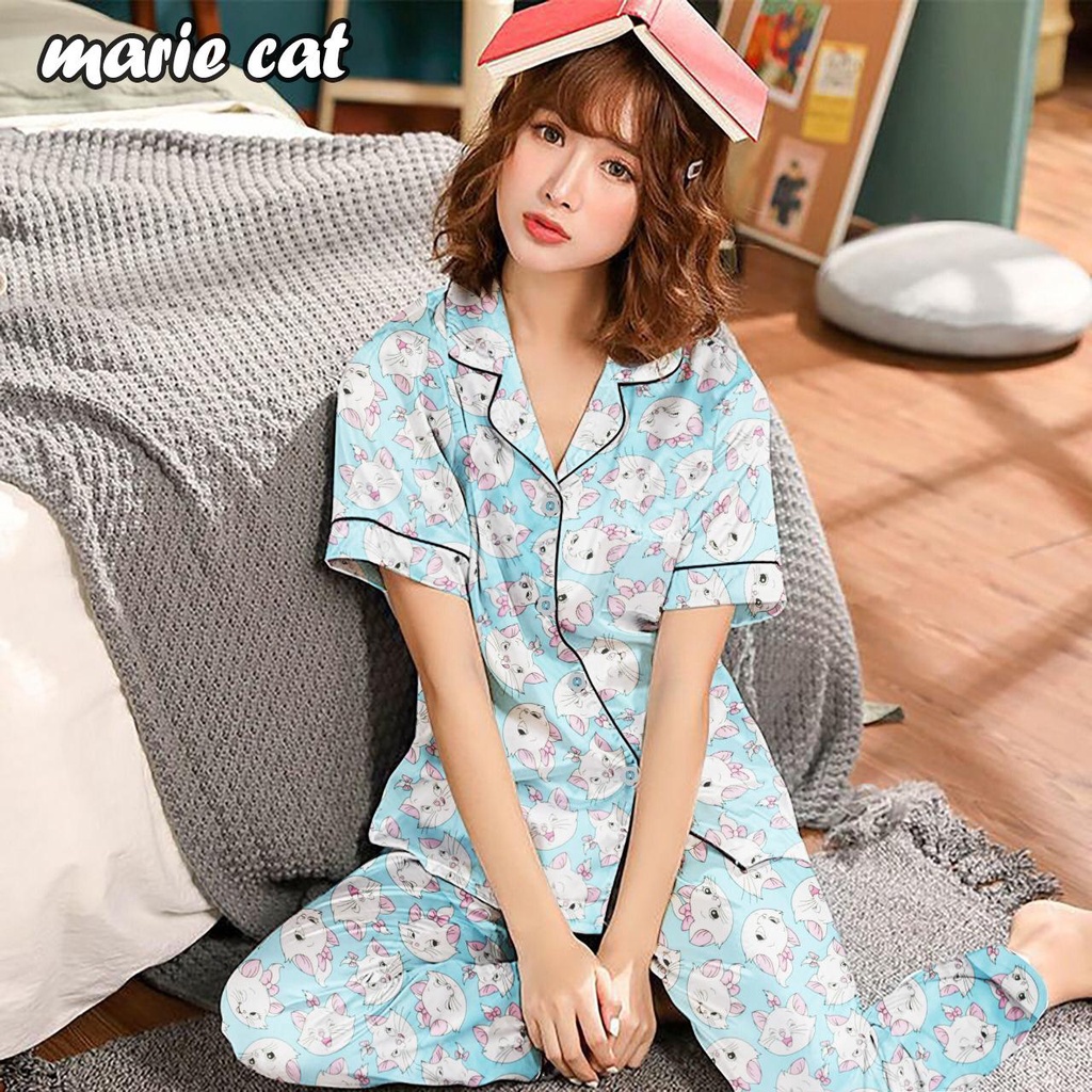 BAJU TIDUR WANITA/PIYAMA WANITA CANTIK BAHAN KATUN MOTIF KARAKTER MARRIE CAT CP/PP