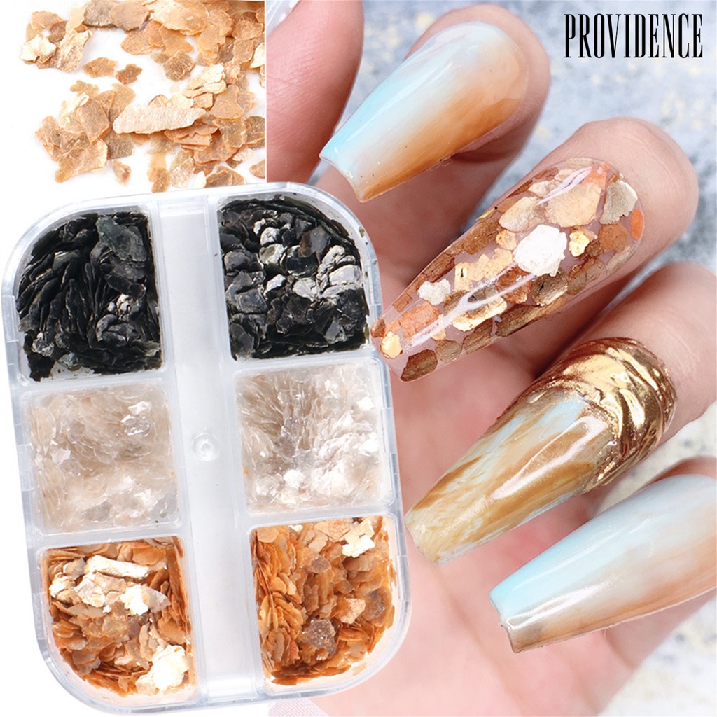 Providence 6 Grid /Box Nail Art Sequins Easy to Stick Reflective Artwork Making High Saturation Nail Chunkys for Party