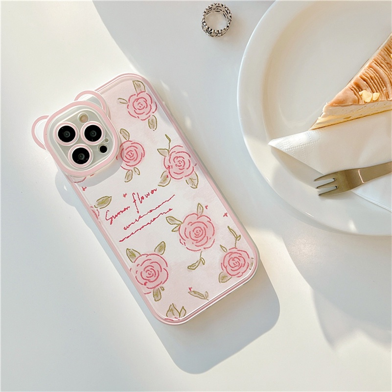 Soft Case Silikon TPU Transparan Motif Bunga Mawar Untuk iPhone 13 12 11 Pro Max X Xr Xs Max SE 2020 8 7 6 6s Plus