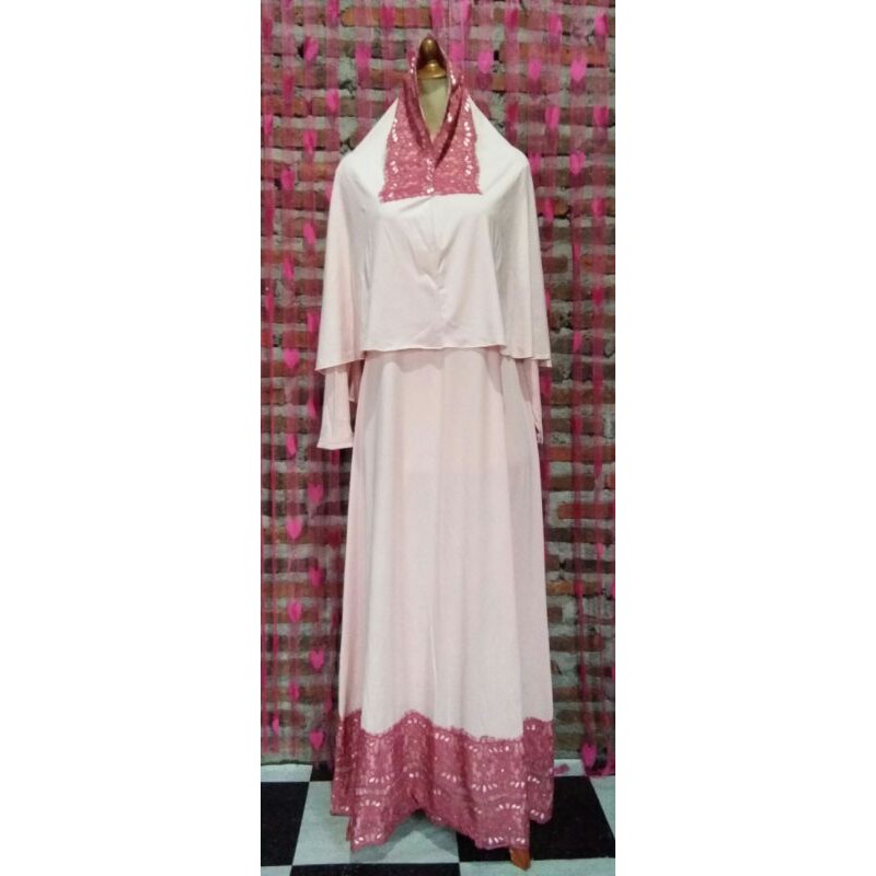 Gamis Polos Kombinasi Renda Set Jilbab/Gamis Murah
