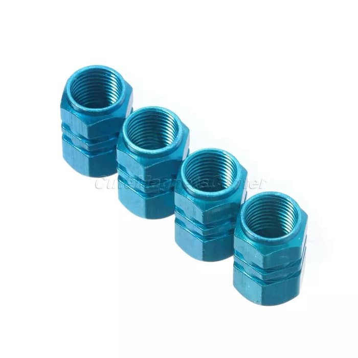 Set 4Pcs Biru Blue Cover Tutup Dop Pentil Alumunium Ban Roda Velg