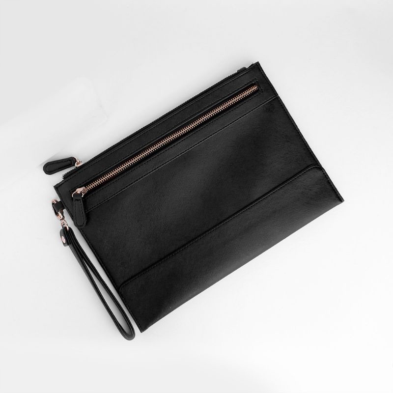 Clutch Wanita Multifungsi Dobel Zipper Hitam Waterproof Anti Air Pouch Handbag Serbaguna import terbaru