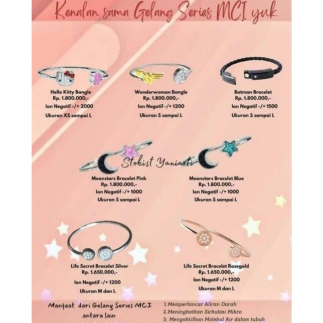 gelang mci series nagita moon star pink and blue