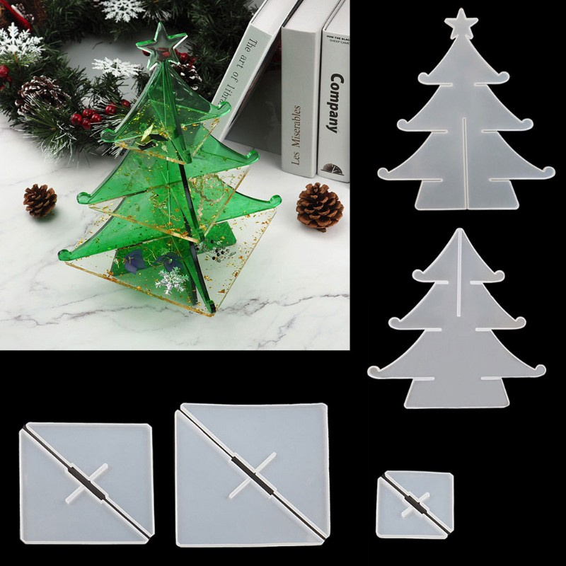 Glitter 3-Tier Christmas Tree Cake Stand Tray Epoxy Resin Mold Fruit Tray Silicone Mould Christmas Theme Decor DIY Art Crafts