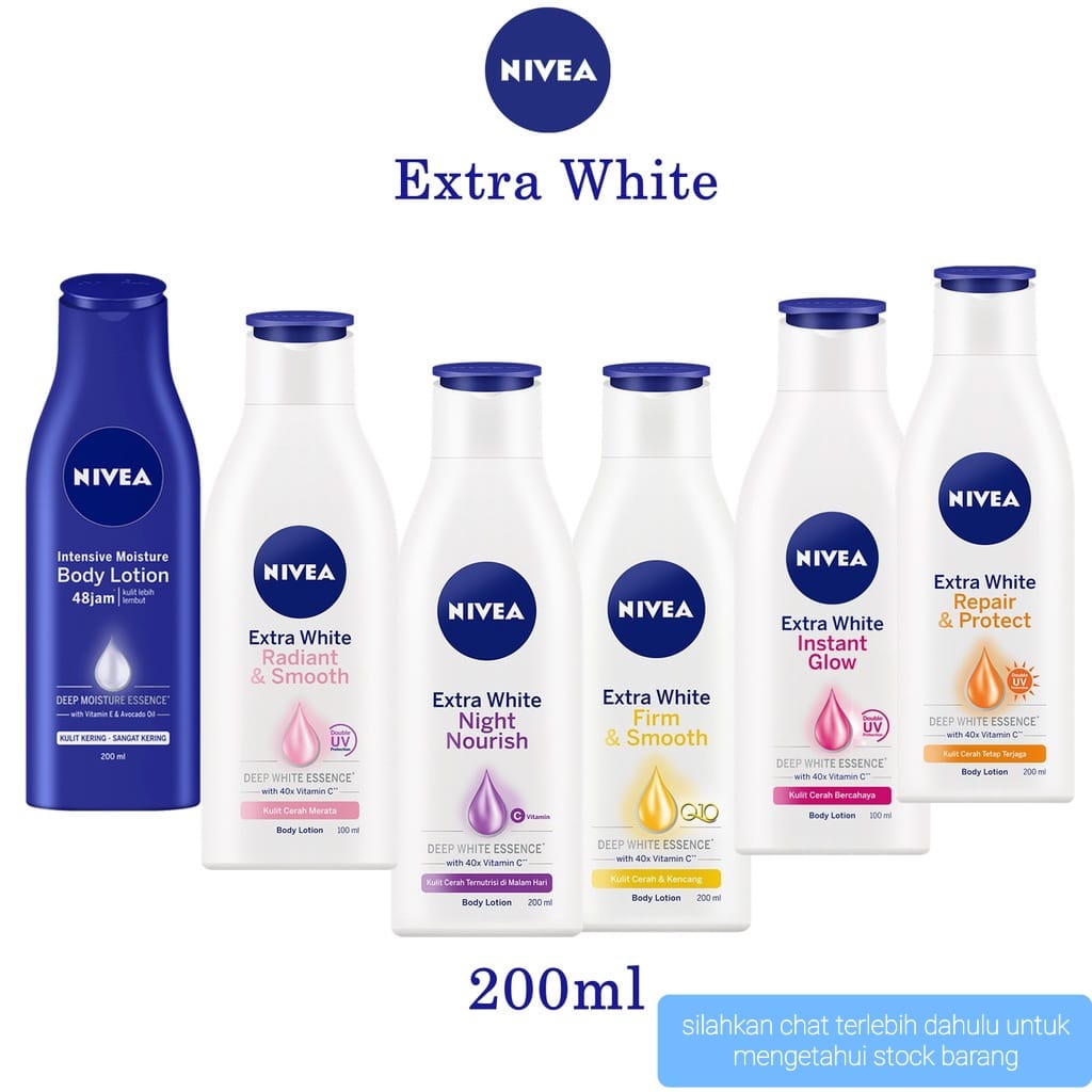 NIVEA EXTRA WHITENING BODY LOTION 200ML HAND BODY PELEMBAB BADAN