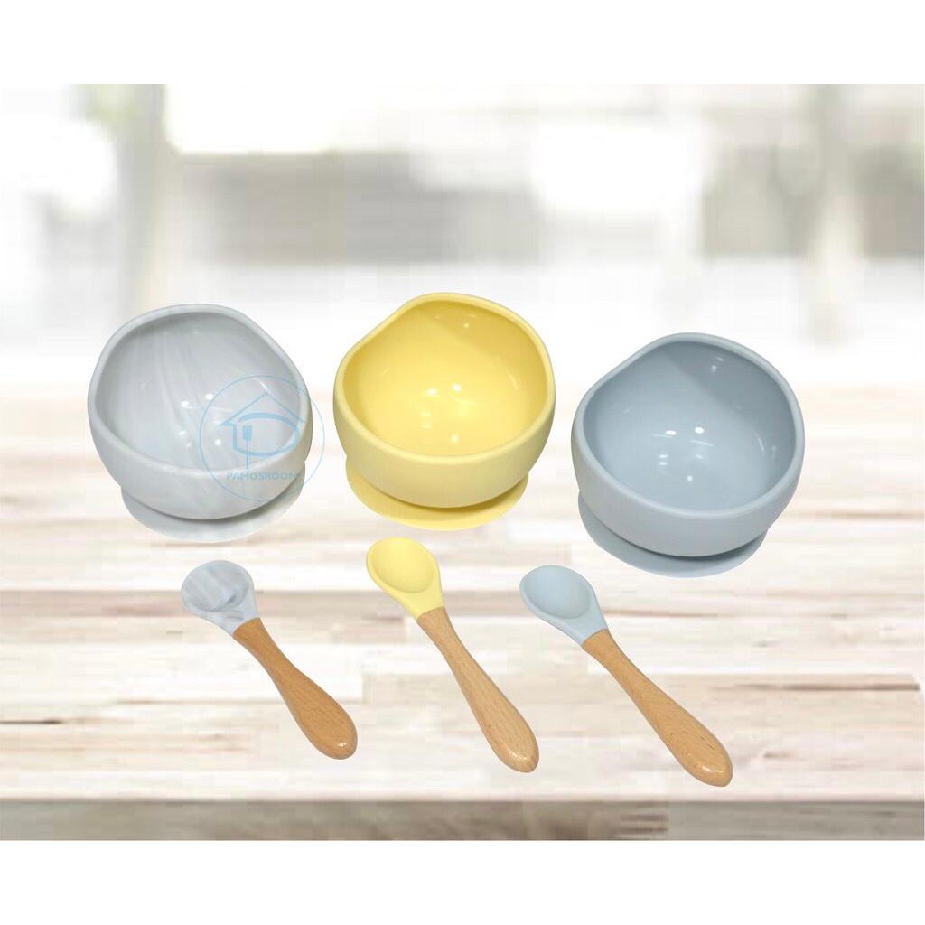 Mangkuk Makanan dengan Bahan Silikon Tahan Suhu Tinggi Silicon Suction Bowl Set Mangkok Bayi