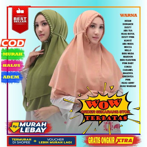 KERUDUNG LANGSUNG PAKAI JILBAB INSTAN KHIMAR MALIKA SYARI 2 LAYER JUMBO TERMURAH