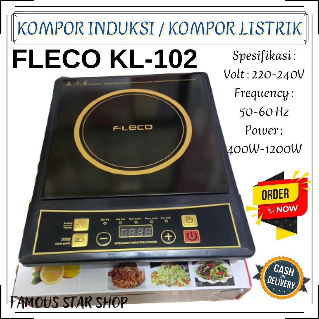 MURAH~Kompor Listrik Induksi Ceramic 5 Mode Suhu Fleco KL-102 | Kompor Induksi Elektrik Fleco KL102 | portable induction cooker 400 -1200W | Kompor Listrik Serbaguna | FMS