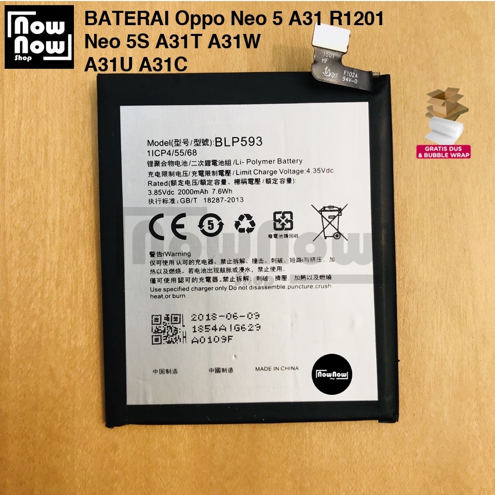 Baterai Oppo Neo 5 A31 R1201 Neo 5S A31T A31W A31U A31C BLP593 Batre Batrai Battery HP