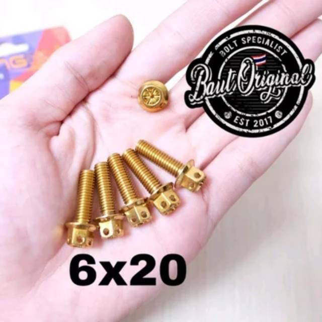 baut probolt 6x20 flower gold drat 10 panjang 2cm original heng thailand