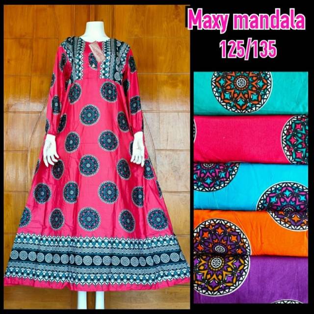 LONGDRESS JUMBO MAXY - baju santai motif roda daster busui kekinian lengan panjang kerut payung