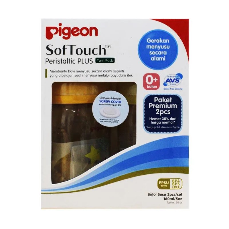 PAKET BOTOL SOFTOUCH PERISTALIC PLUS TWIN PACK PPSU MIX 160ML PIGEON