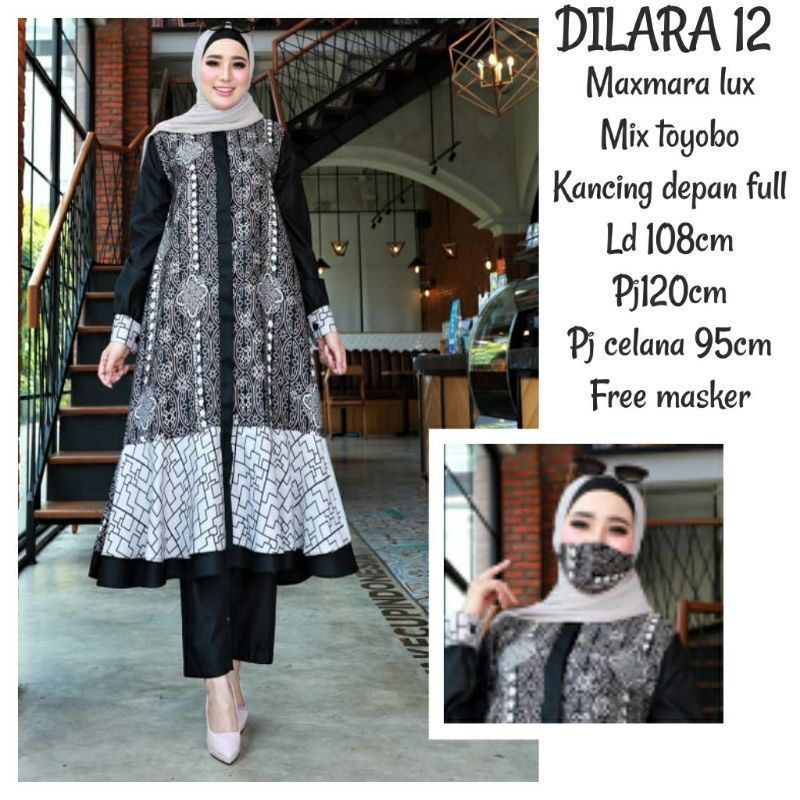 setelan  gamis tunik modis maxmara toyobo motif dilara