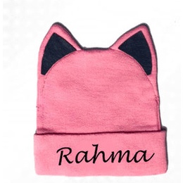 Kupluk Kucing Kids Anak Bayi Cewek Cowok Polos / Bordir Nama Suka Suka-PINK