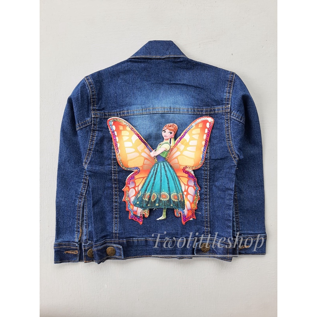 JAKET JEANS ANAK BLUE SANDWASH, BLACK SANDWASH, BIOBLITZ, BIOWASH MOTIF KUPU-KUPU