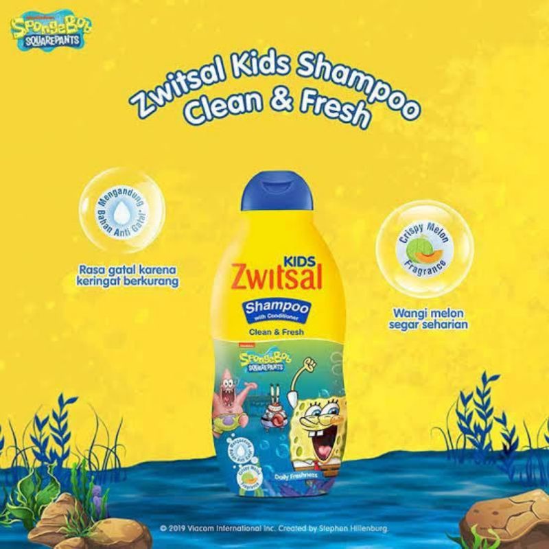 ORIGINAL ZWITSAL KIDS SHAMPOO &amp; CONDITIONER CLEAN &amp; FRESH 180 ML / SHAMPO ZWITSAL SPONGEBOB