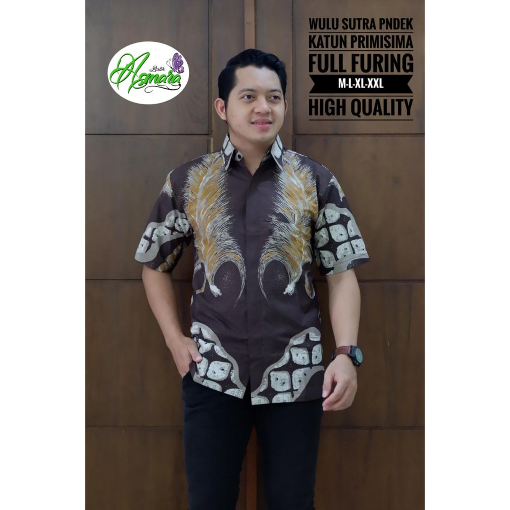 WULU SUTRA Kemeja Batik Pria Lengan Pendek Katun Halus FULL FURING Batik Asmara