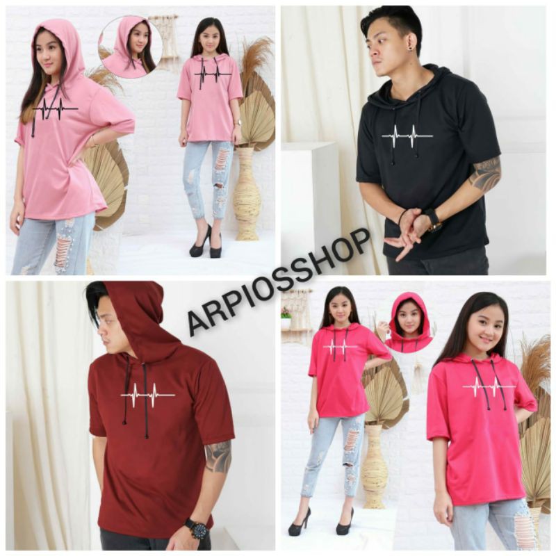 COD - ARPIOS SHOP - Hoodie DETAK JANTUNG - Hoodie Lengan Pendek PRIA / WANITA / Couple Kekinian