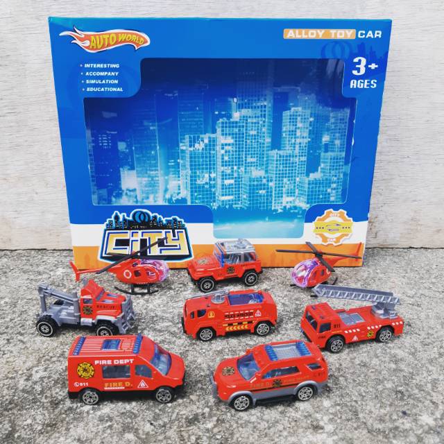 Set Diecast Fire Car Truck - Mainan Anak Miniatur Mobil Truk Pemadam