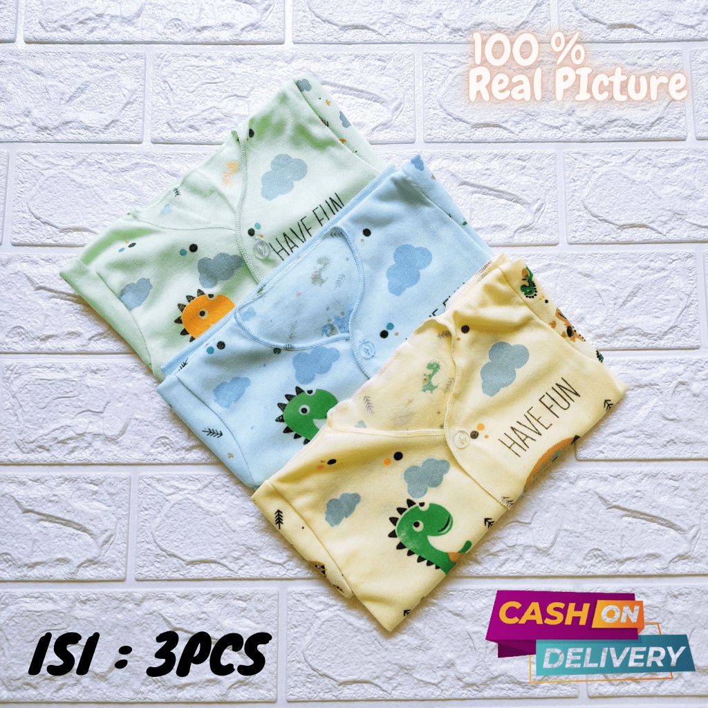 3 PCS Baju Bayi Lengan Pendek Baju Bayi Baru Lahir Baju Newborn Baju Bayi Motif Dinosaurus