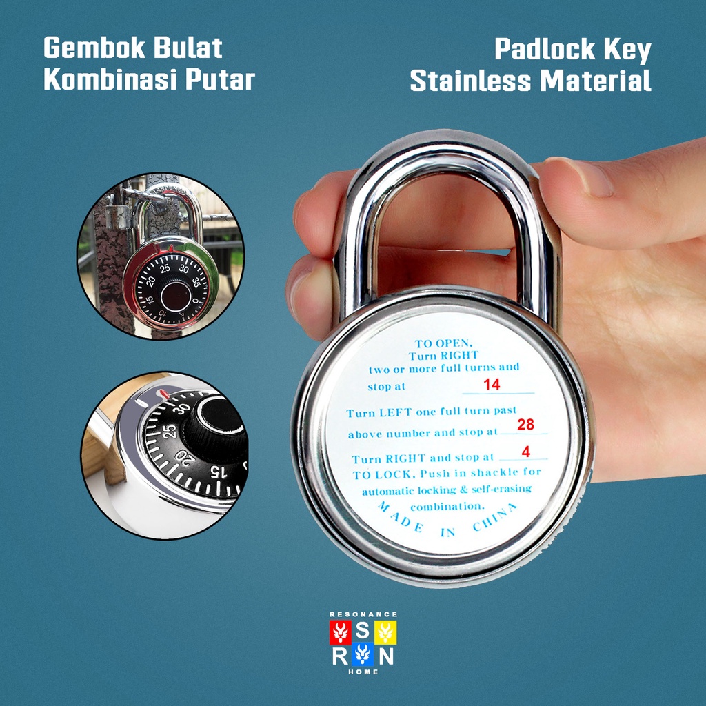 Kunci Gembok Putar Kombinasi Angka / Rotary Padlock Resonance Home