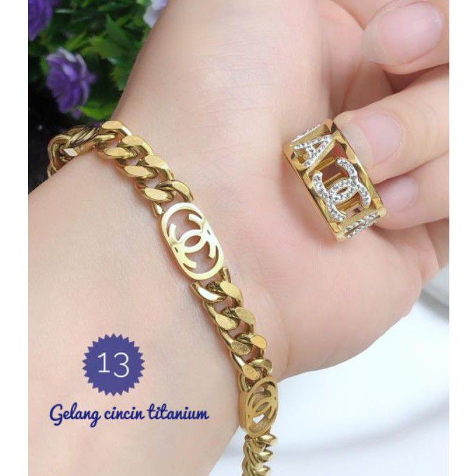(NOV) TERMURAH Set Perhiasan TITANIUM Anti Karat Gelang Cincin Chanel Gold Modis Xuping Realpic