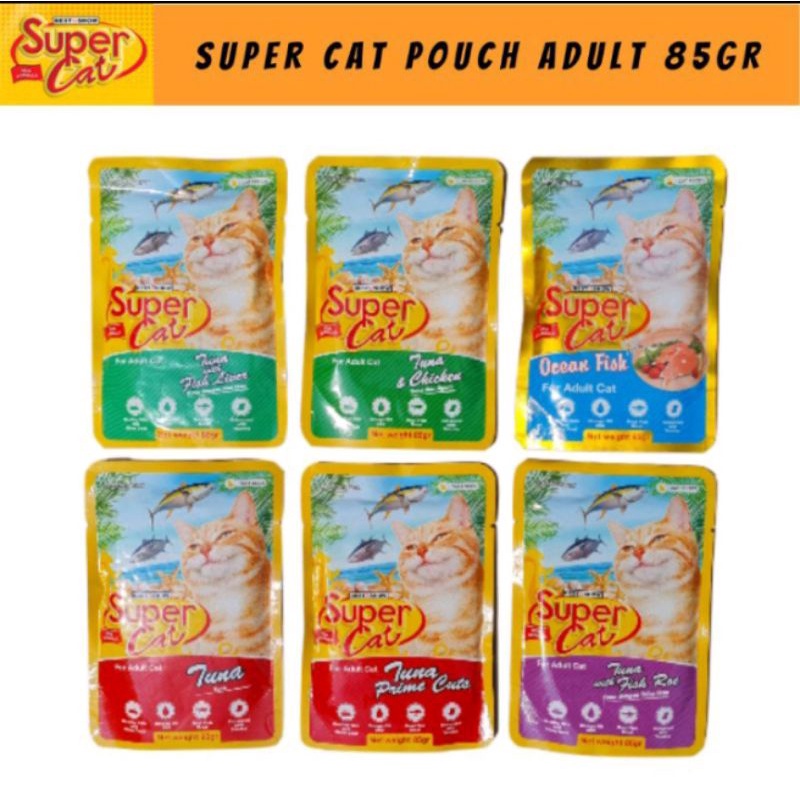 Super Cat Pouch 85 gr Wet Cat Food Supercat Sachet Makanan Basah Kucing 85gr