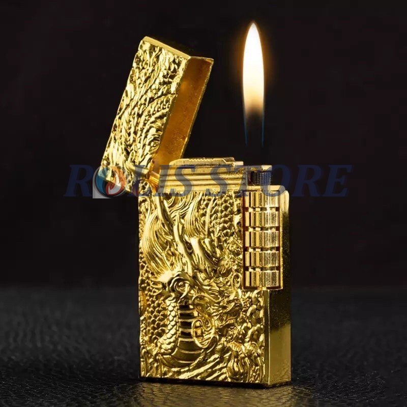 COD- Korek Api Gas Model Dupont Motif Naga 3D 2Side Lighter Buttane