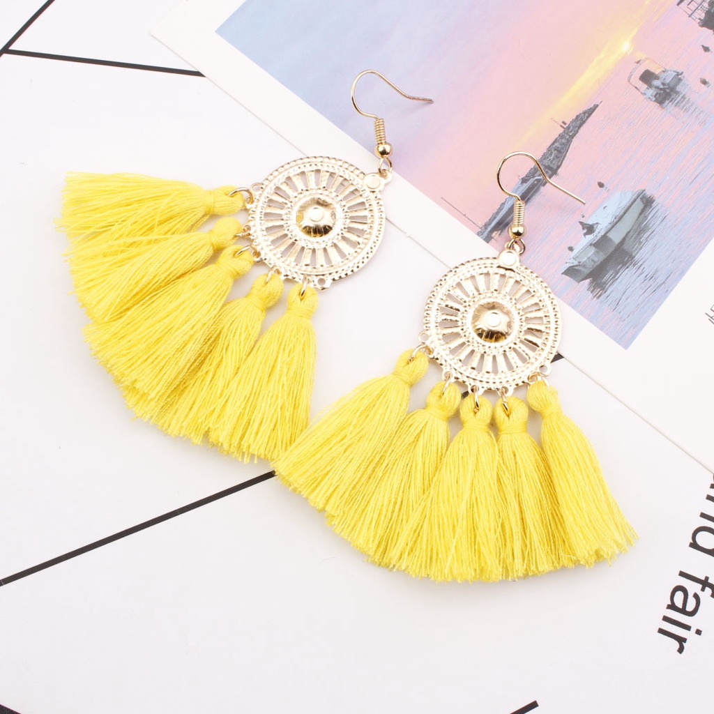 Eropa dan Amerika bohemian berbentuk kipas rumbai anting-anting fashion SUNFLOWER aksesoris wanita a