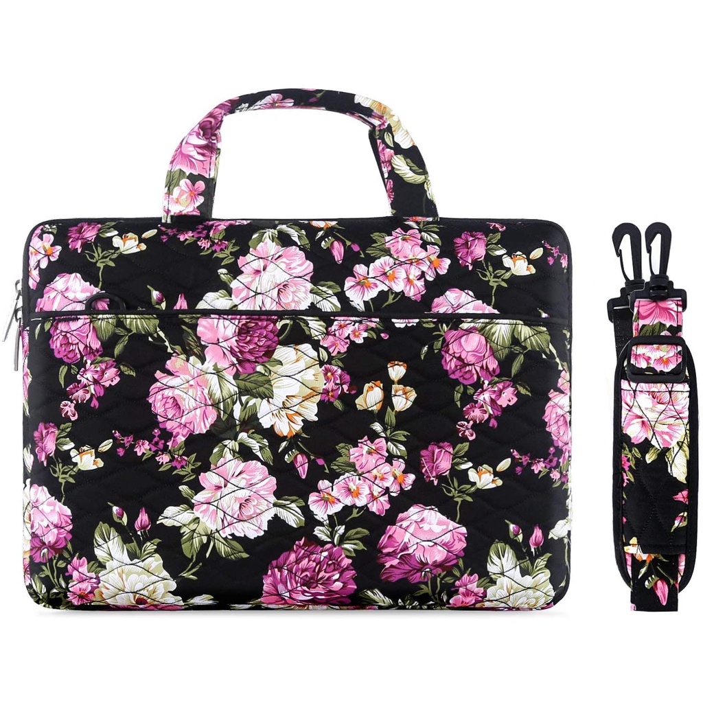 Tas Laptop Selempang Mosiso Peony Floral Shoulder Strap 13 14 inch