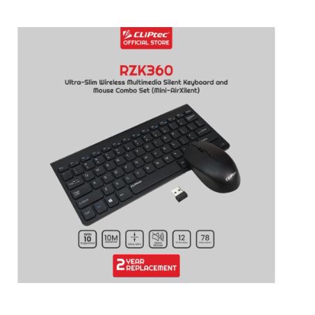 Keyboard mouse cliptec wireless usb 2.4ghz combo slim mini 78 keys optical 1600dpi 4d air xilent rzk-360 rzk360