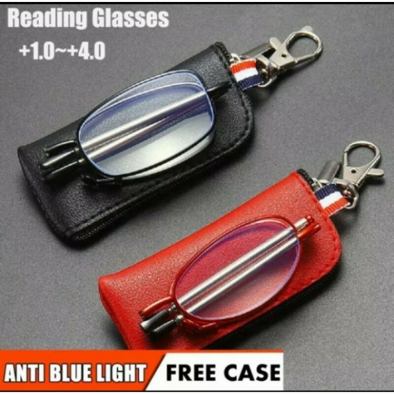 Kacamata Kaca Mata Baca Pria Wanita Bluray Lipat Plus Case Gantungan Kunci TERLARIS