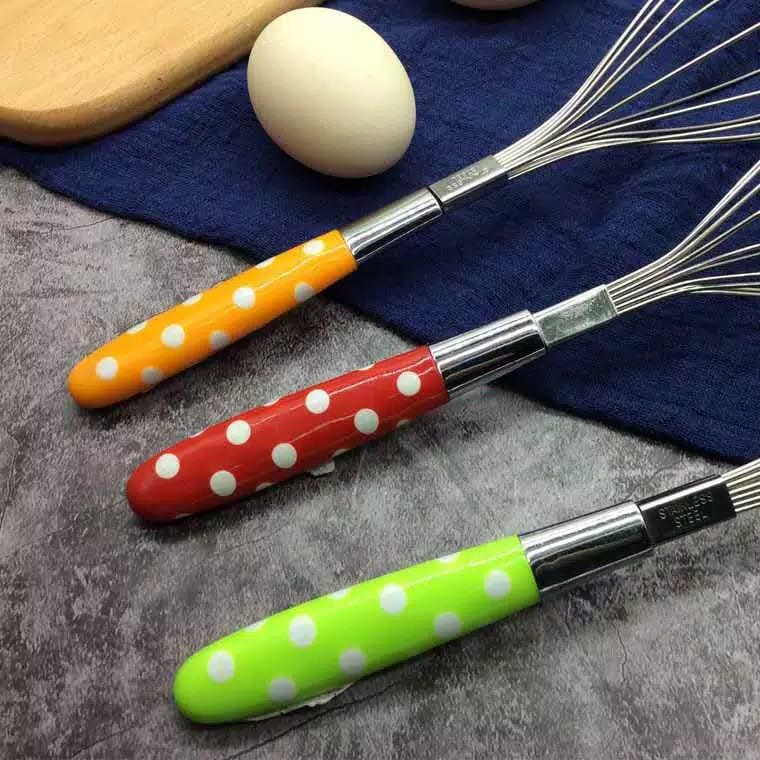 Promo!!!Kocokan telur manual whisker egg stainless steel polkadot murah