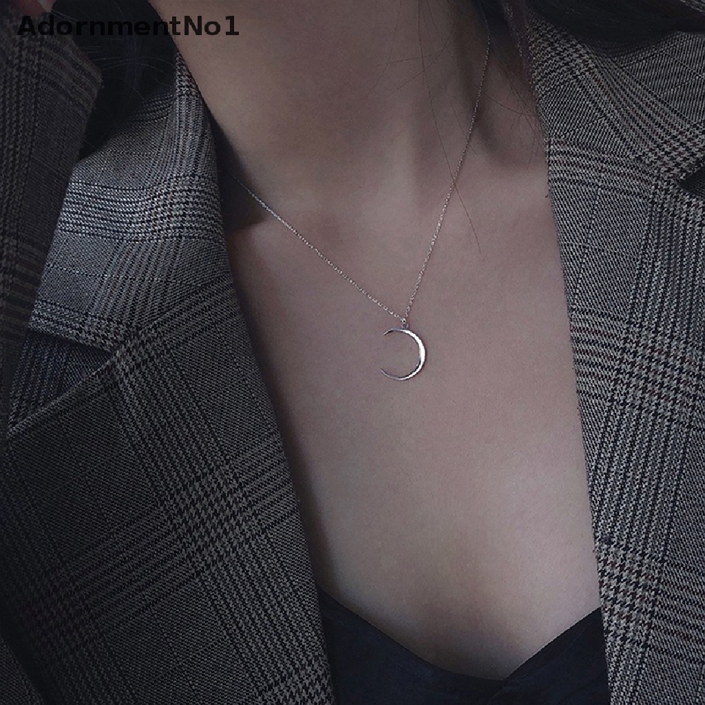 (AdornmentNo1) Kalung Rantai Lapis Silver Dengan Liontin Bulan Sabit Untuk Wanita