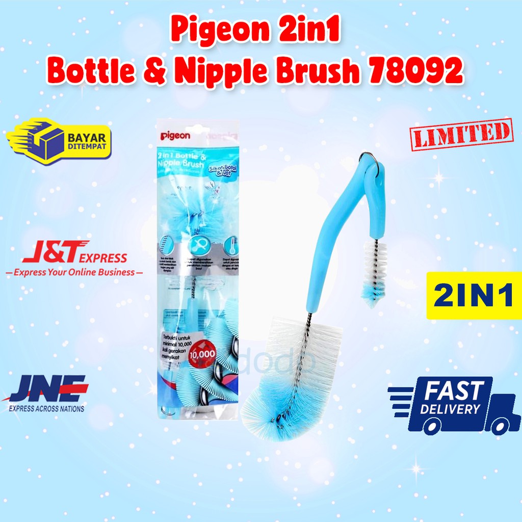 Pigeon 2in1 Bottle &amp; Nipple Brush 78092 - Sikat Botol dan Nipple