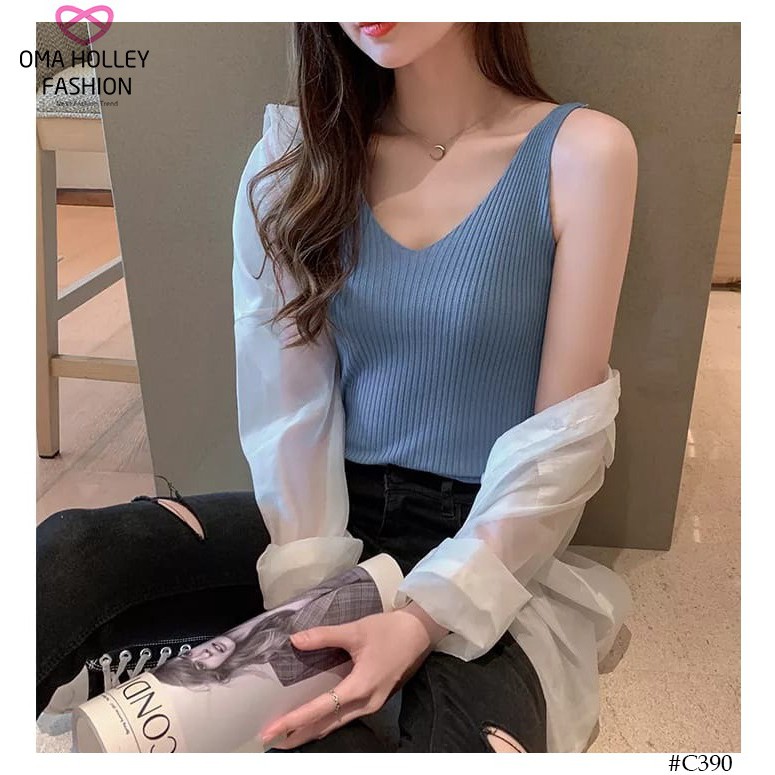 (COD) OH Fashion V-Neck Knit Tank Top #C390