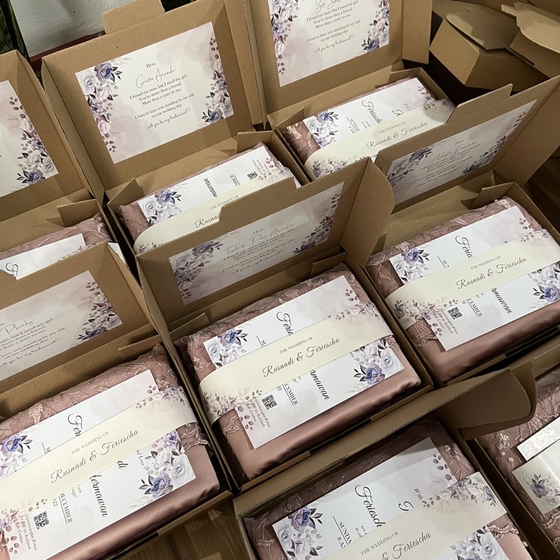 PAKET BRIDESMAID LENGKAP BOX KAIN SATIN MAXMARA TULLE BROKAT MUTIARA GLITTER (TANPA SOUVENIR)