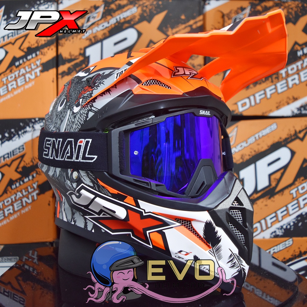 HELM JPX CROSS_FOX1 X13 - FLUO RED DOFF + GOOGLE SNAIL (ONGKIR 2 KG) JPX X13 ORANGE STABILO HELM CROSS JPX MOTIF OWL BURUNG HANTU JPX STABILO