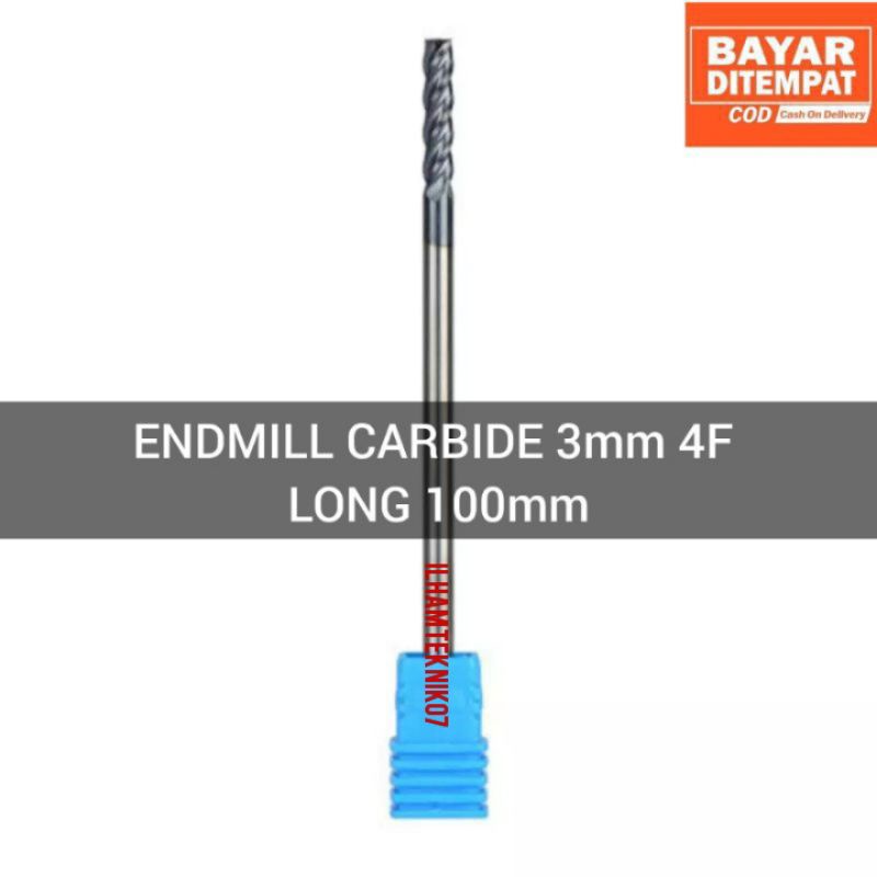 Endmill Carbide 3mm 4F Long 100mm Bor Frais End Mill Long Hrc50