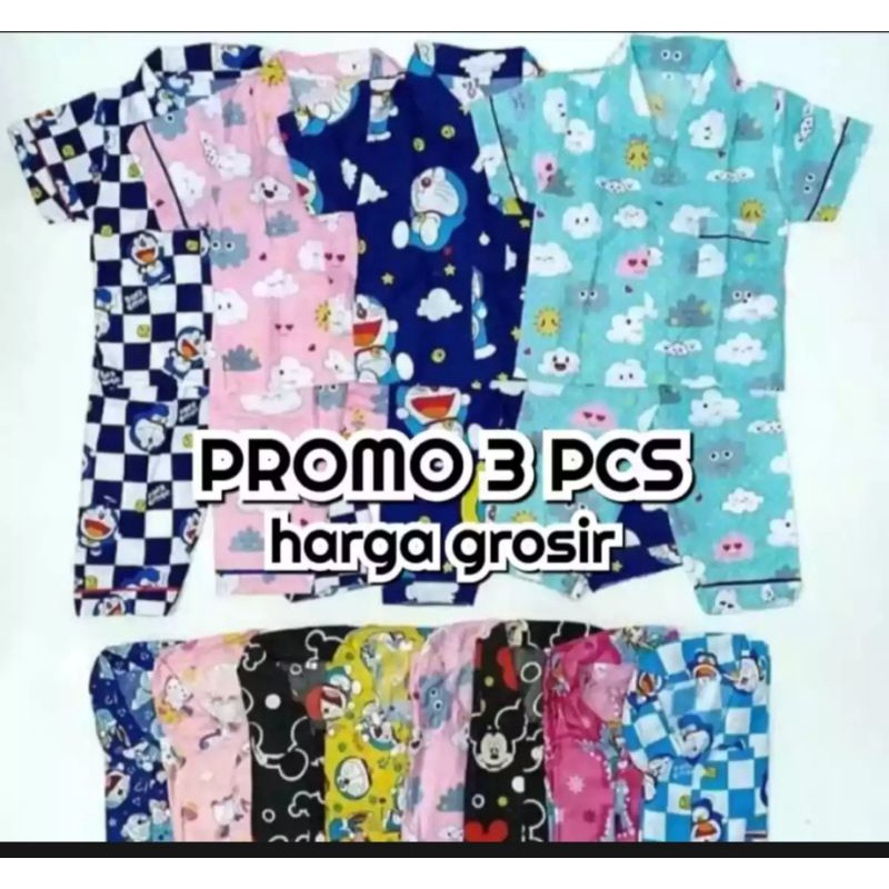 3 pcs baju tidur anak anak 1-5 thn piama pakaian tidur stelan anak termurah