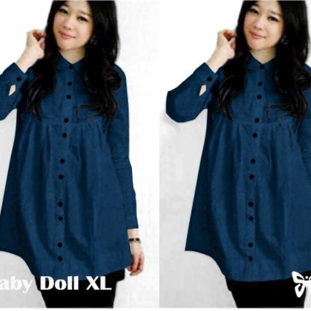 Kemeja fashion wanita - Babydoll XL-Navy