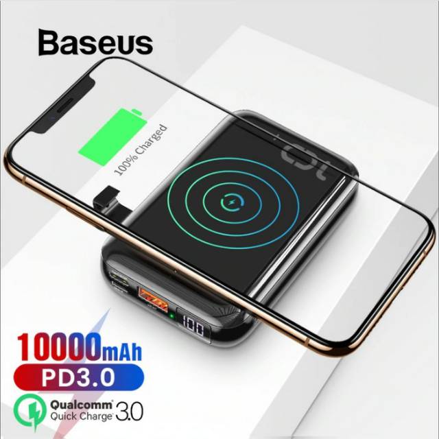 BAESUS WIRELESS FAST CHARGING POWER BANK QC 3.0+PD 3.0 18W 10000MAH- HITAM