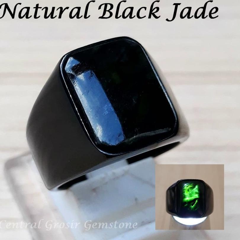 ♕ Cincin Batu Akik Asli Black Jade Giok Hitam Original ♖
