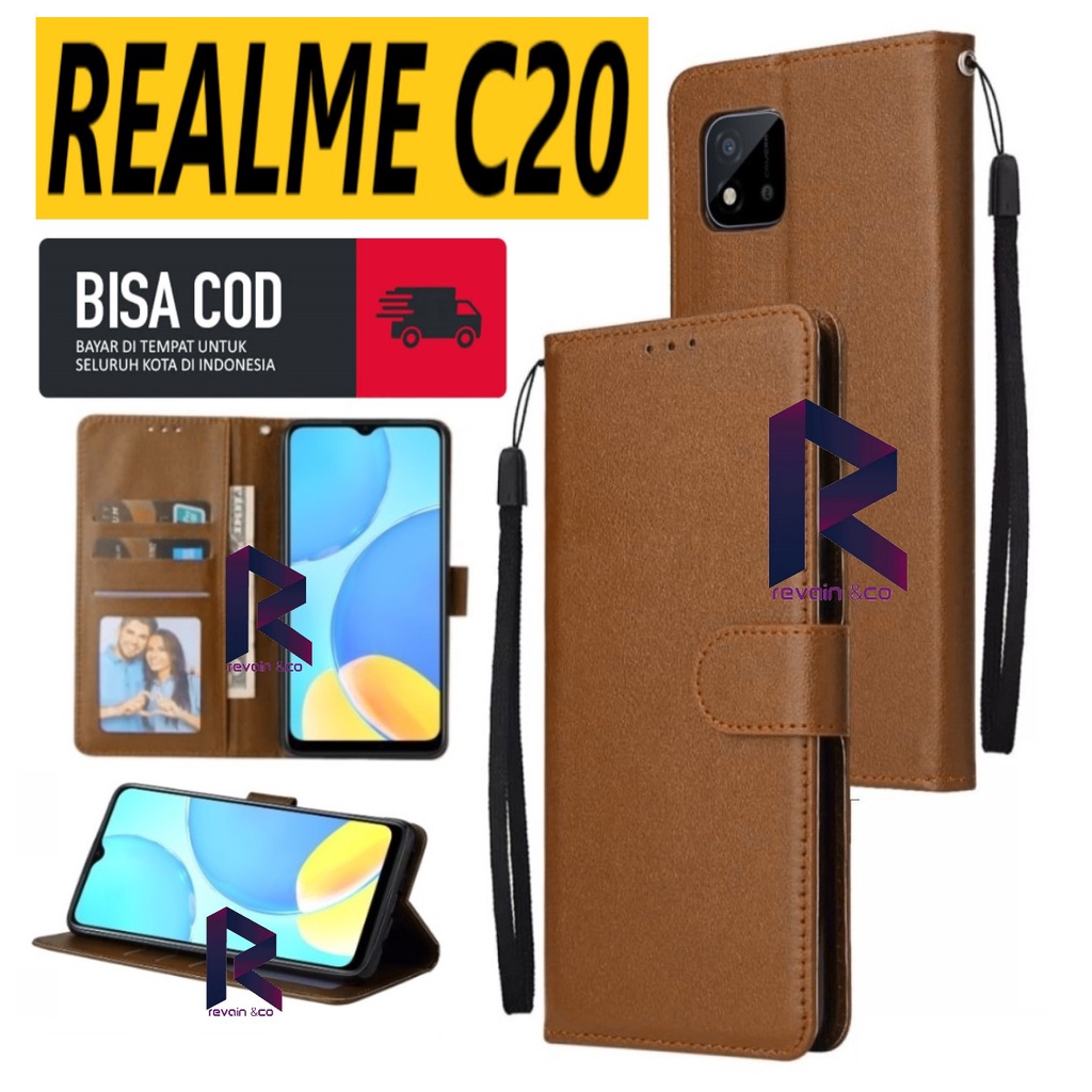 REALME C20 CASING DOMPET FLIP WALLET LEATHER KULIT PREMIUM SARUNG BUKA TUTUP FLIP CASE REALME C20