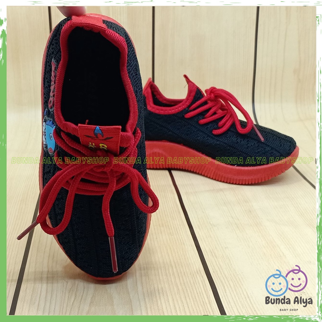 Sepatu Anak Laki Laki IMPORT Usia 1 Sampai 7 Tahun HITAM Lentur Alas Karet - Sepatu Anak Cewek Cowok Lentur Elastis Motif Karakter Lucu Model Kekinian Anti Licin Size 22 Sampai 36